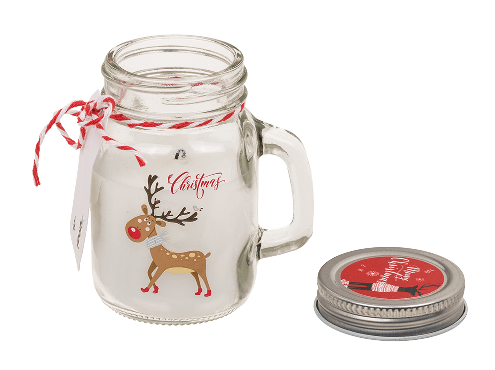 Candle in mason jar, Christmas motifs,