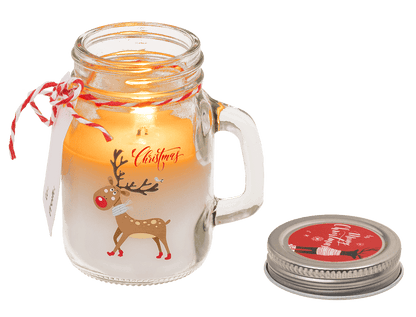 Candle in mason jar, Christmas motifs,