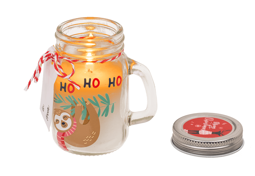 Candle in mason jar, Christmas motifs,