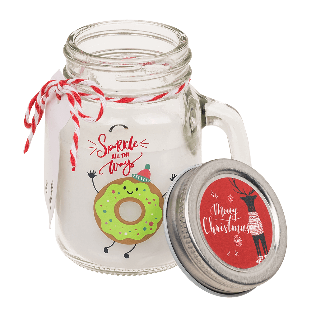 Candle in mason jar, Christmas motifs,