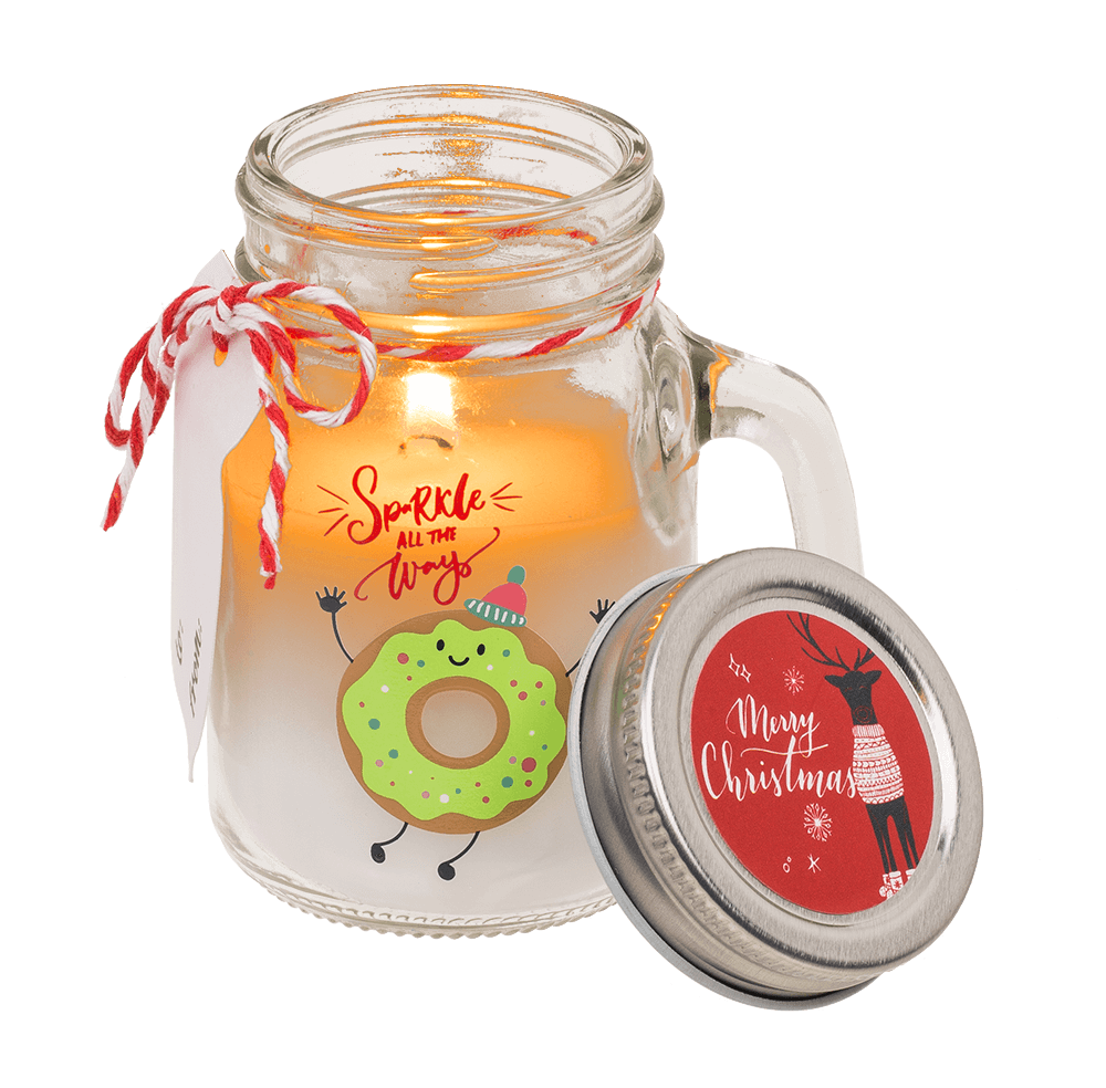 Candle in mason jar, Christmas motifs,