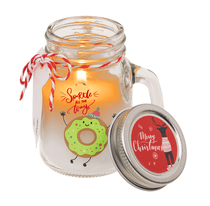 Candle in mason jar, Christmas motifs,