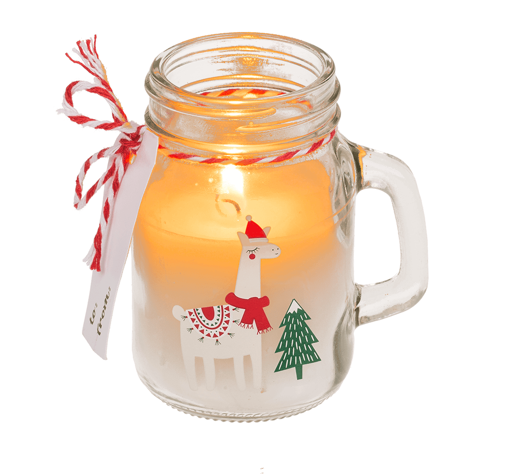 Candle in mason jar, Christmas motifs,