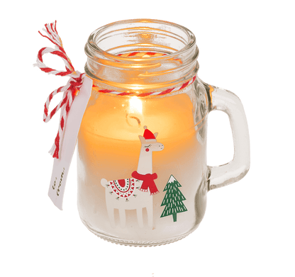 Candle in mason jar, Christmas motifs,