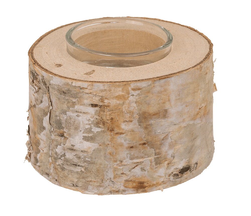 Decorative tree trunk with glass tealight insert,