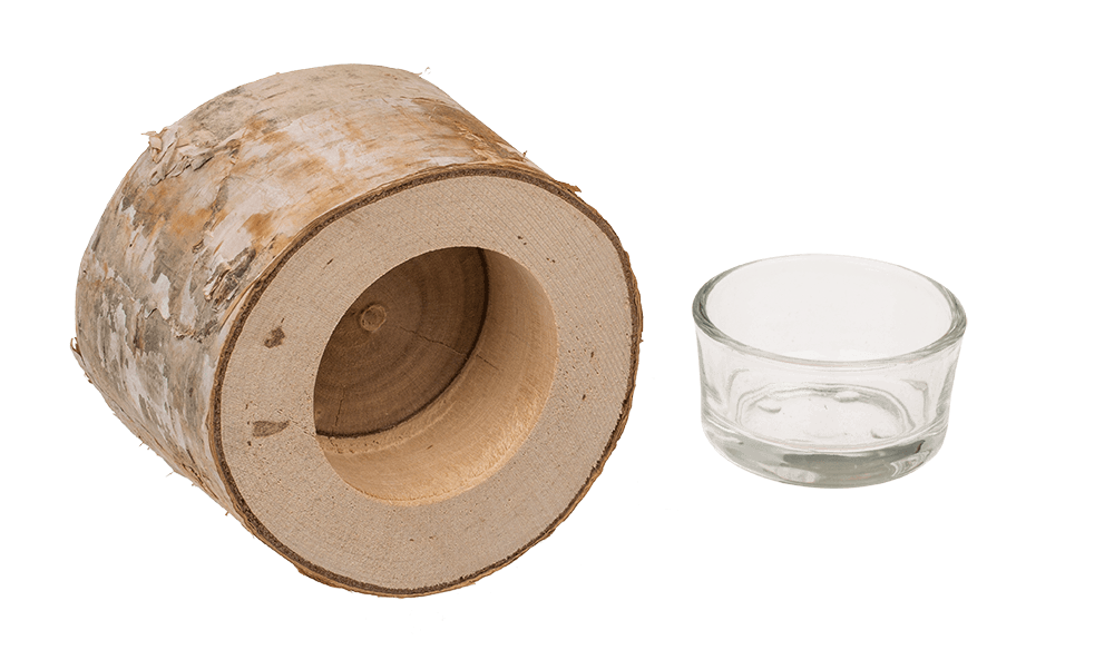 Decorative tree trunk with glass tealight insert,