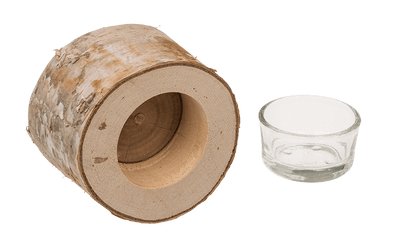 Decorative tree trunk with glass tealight insert,