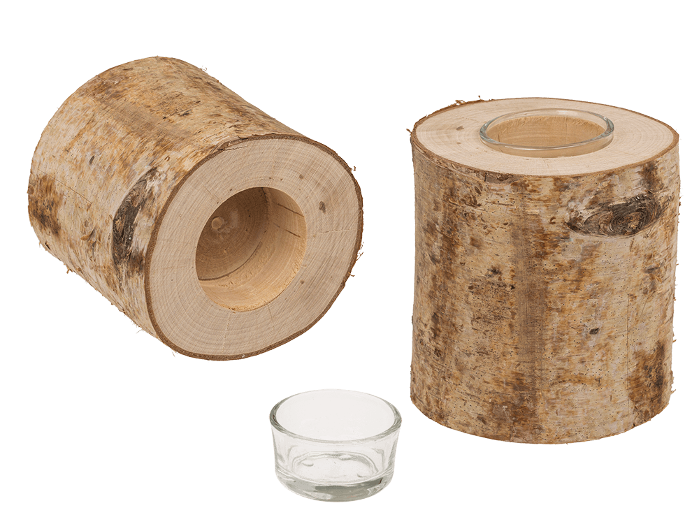 Decorative tree trunk with glass tealight insert,