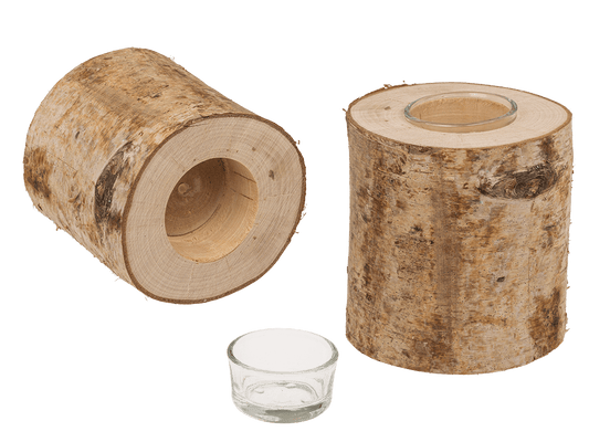 Decorative tree trunk with glass tealight insert,