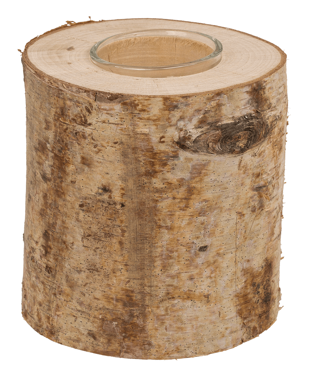 Decorative tree trunk with glass tealight insert,