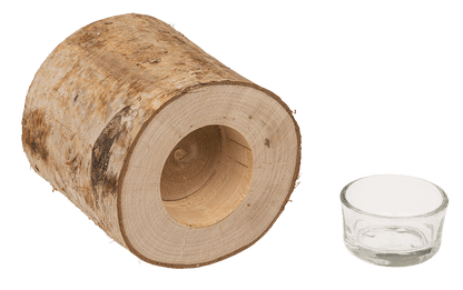 Decorative tree trunk with glass tealight insert,