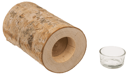 Decorative tree trunk with glass tealight insert,