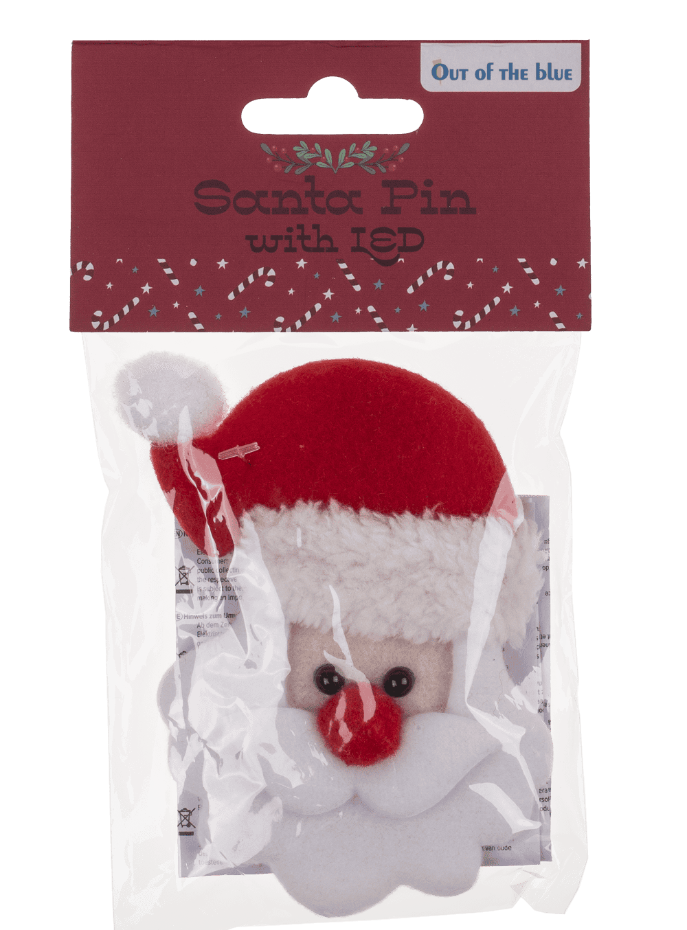 Fabric Santa pin with LED incl. batteries,