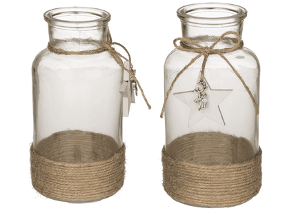 Glass vase, with jute decoration,