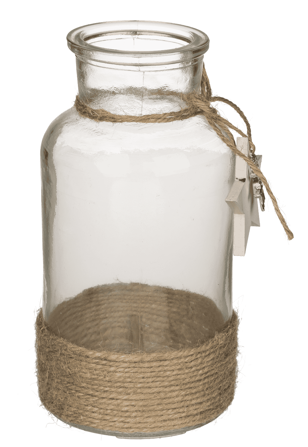 Glass vase, with jute decoration,