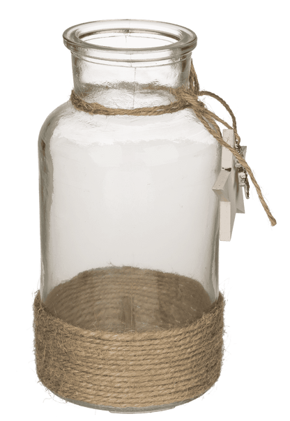 Glass vase, with jute decoration,