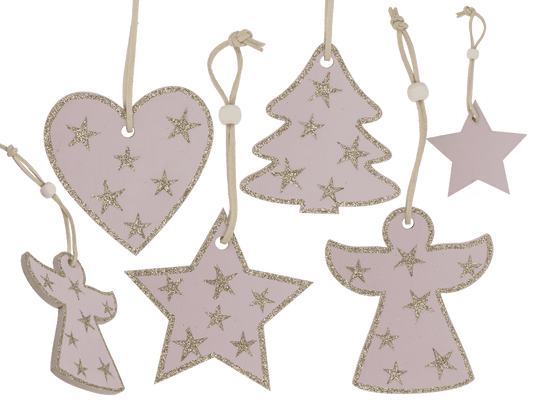 Rose colored wooden christmas hanger,