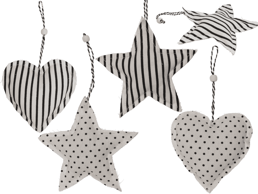 Creme coloured Fabric star & heart for hanging,