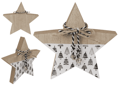 Standing wooden star with ribbon & bell,