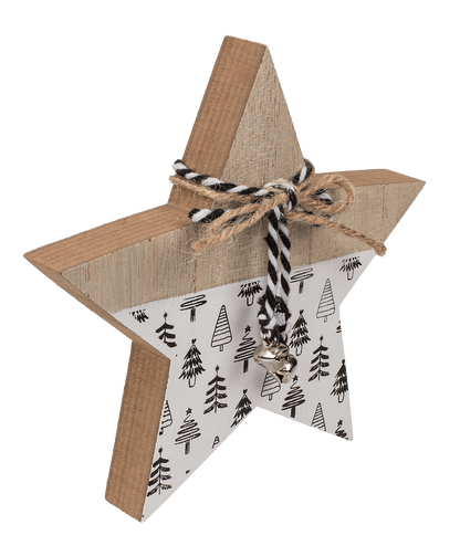 Standing wooden star with ribbon & bell,