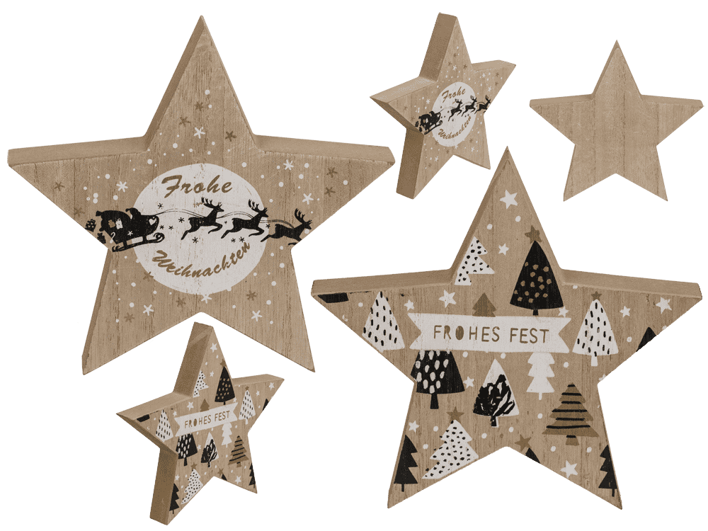 Standing wooden star with black/white colored