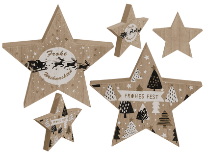 Standing wooden star with black/white colored