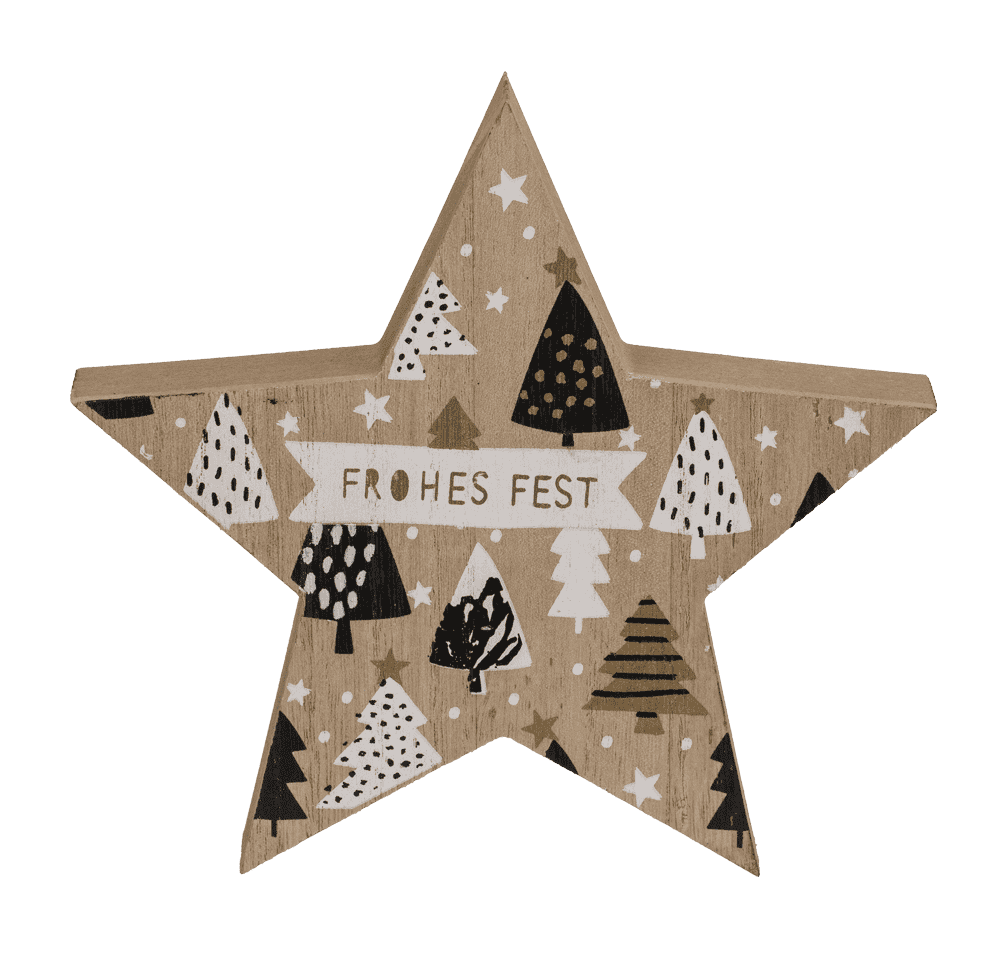 Standing wooden star with black/white colored