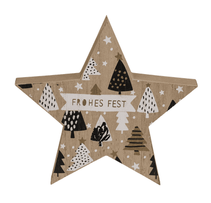 Standing wooden star with black/white colored