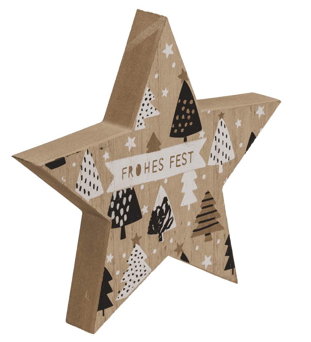 Standing wooden star with black/white colored