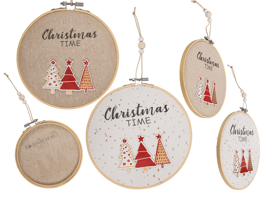 Round wooden frame with Jute, Christmas Time,