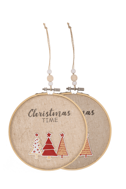 Round wooden frame with Jute, Christmas Time,