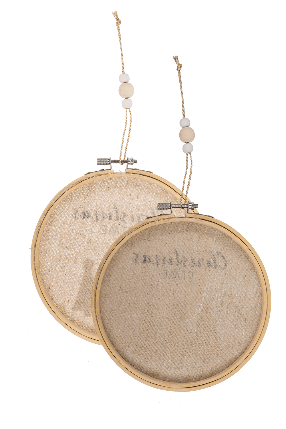Round wooden frame with Jute, Christmas Time,