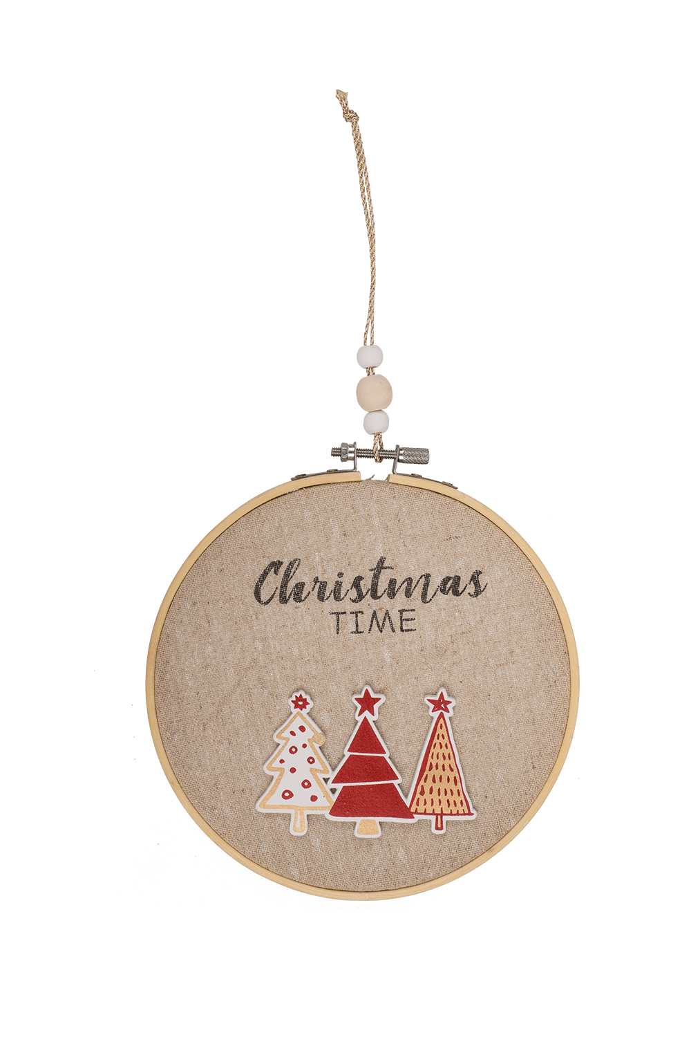 Round wooden frame with Jute, Christmas Time,