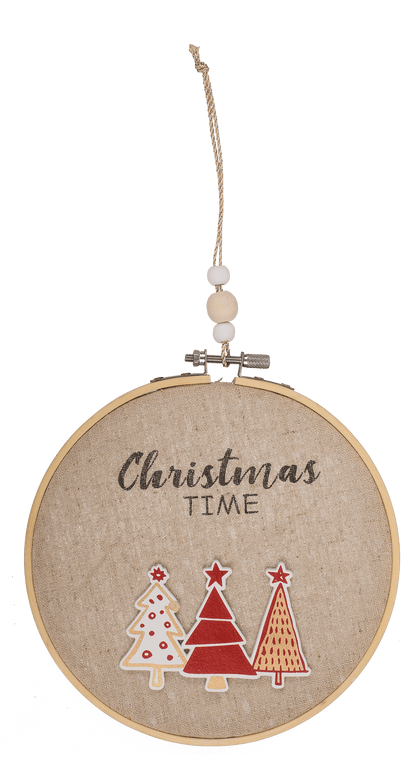Round wooden frame with Jute, Christmas Time,