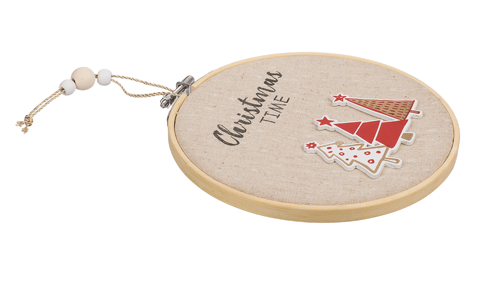 Round wooden frame with Jute, Christmas Time,