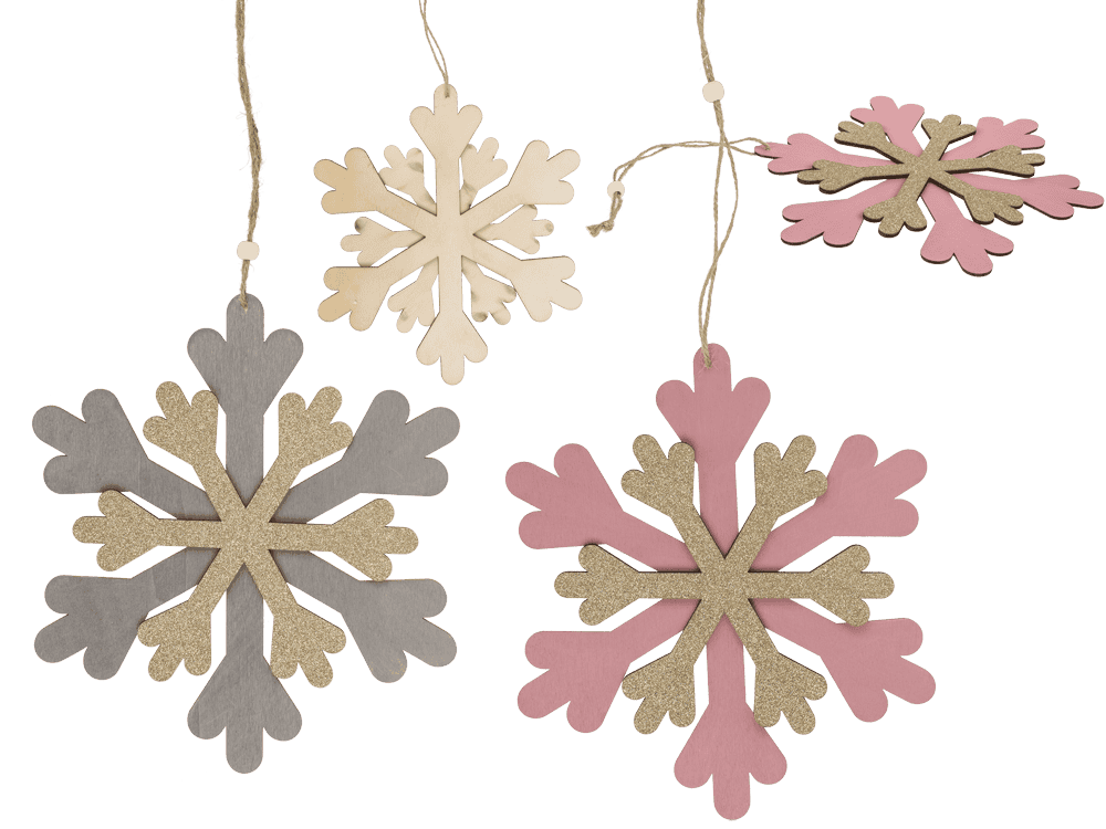 Wooden snowflake with glitter,