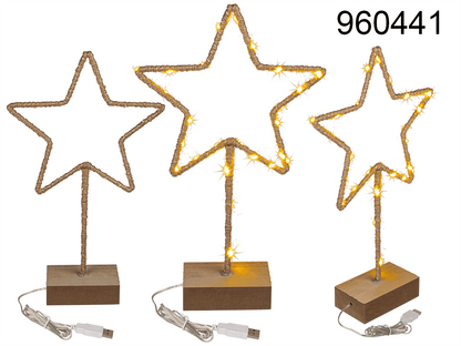 Metal-star with Jute decoration & LED,