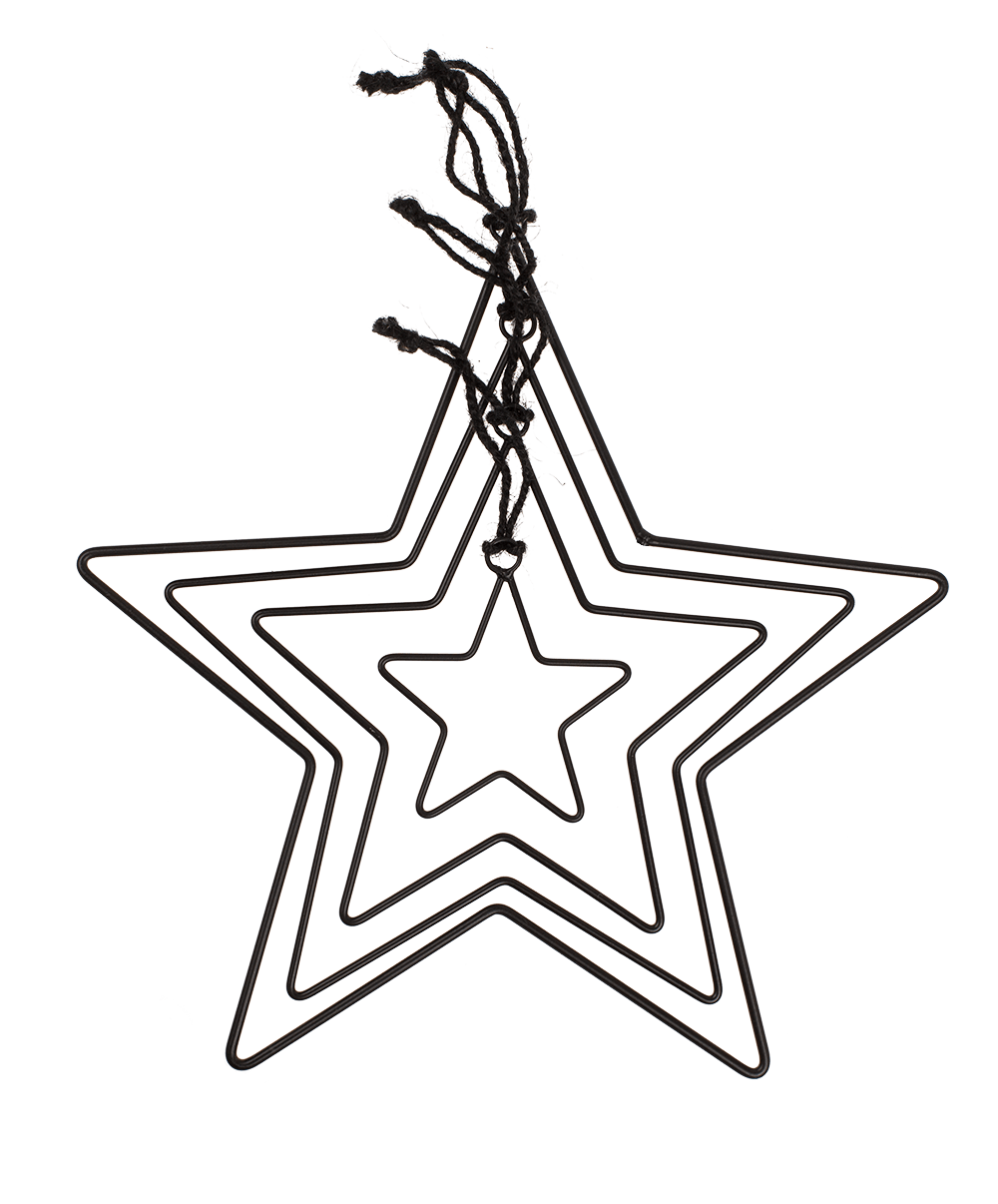 Black metal stars, for hanging, 4 pcs per set,