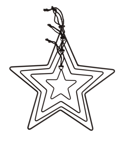 Black metal stars, for hanging, 4 pcs per set,