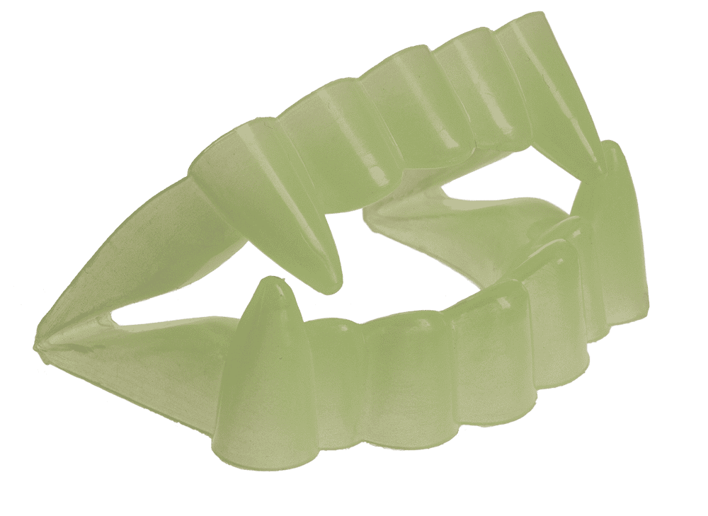 Fake blood with glow in the dark teeth,