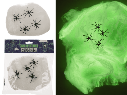 Spiderweb, Glow in the dark, incl. 4 spiders,