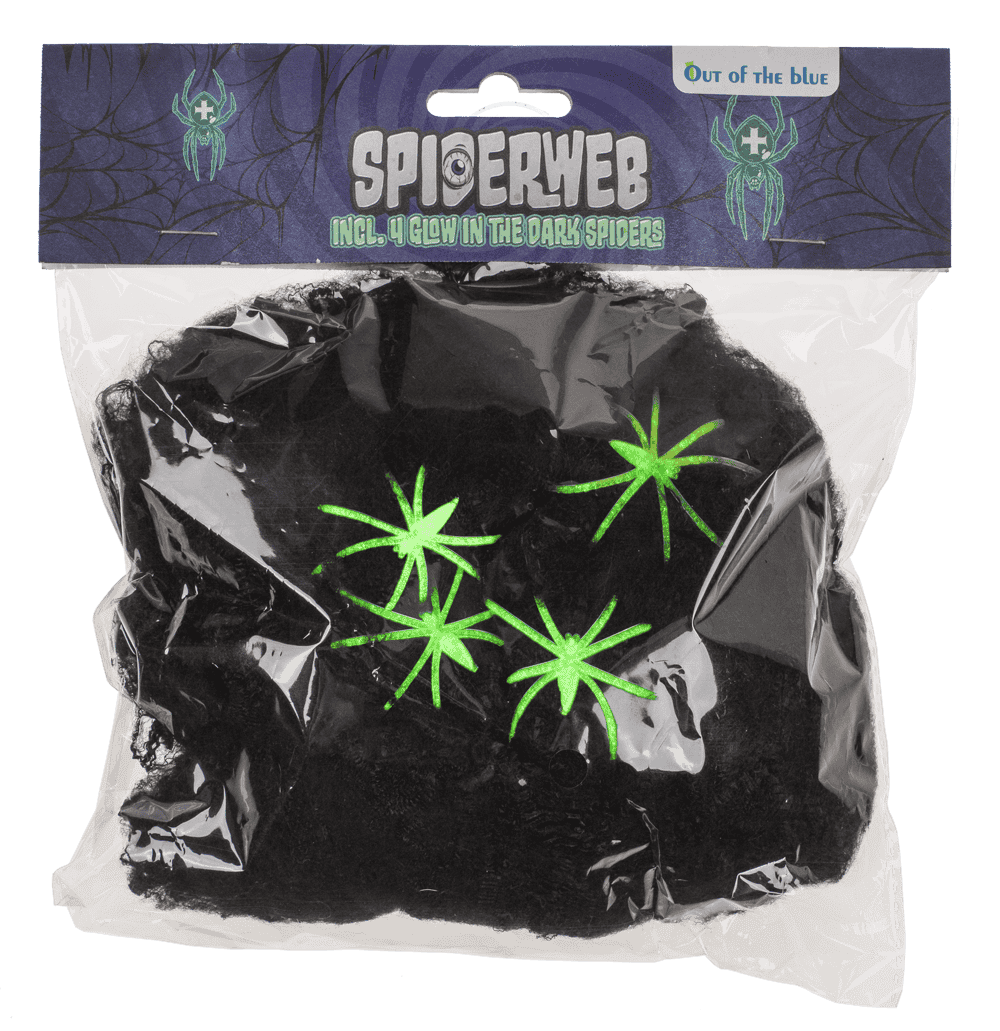Spiderweb, incl. 4 glow in the dark spiders,