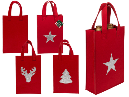 Red  gift bag, X-mas Greetings, felt material,