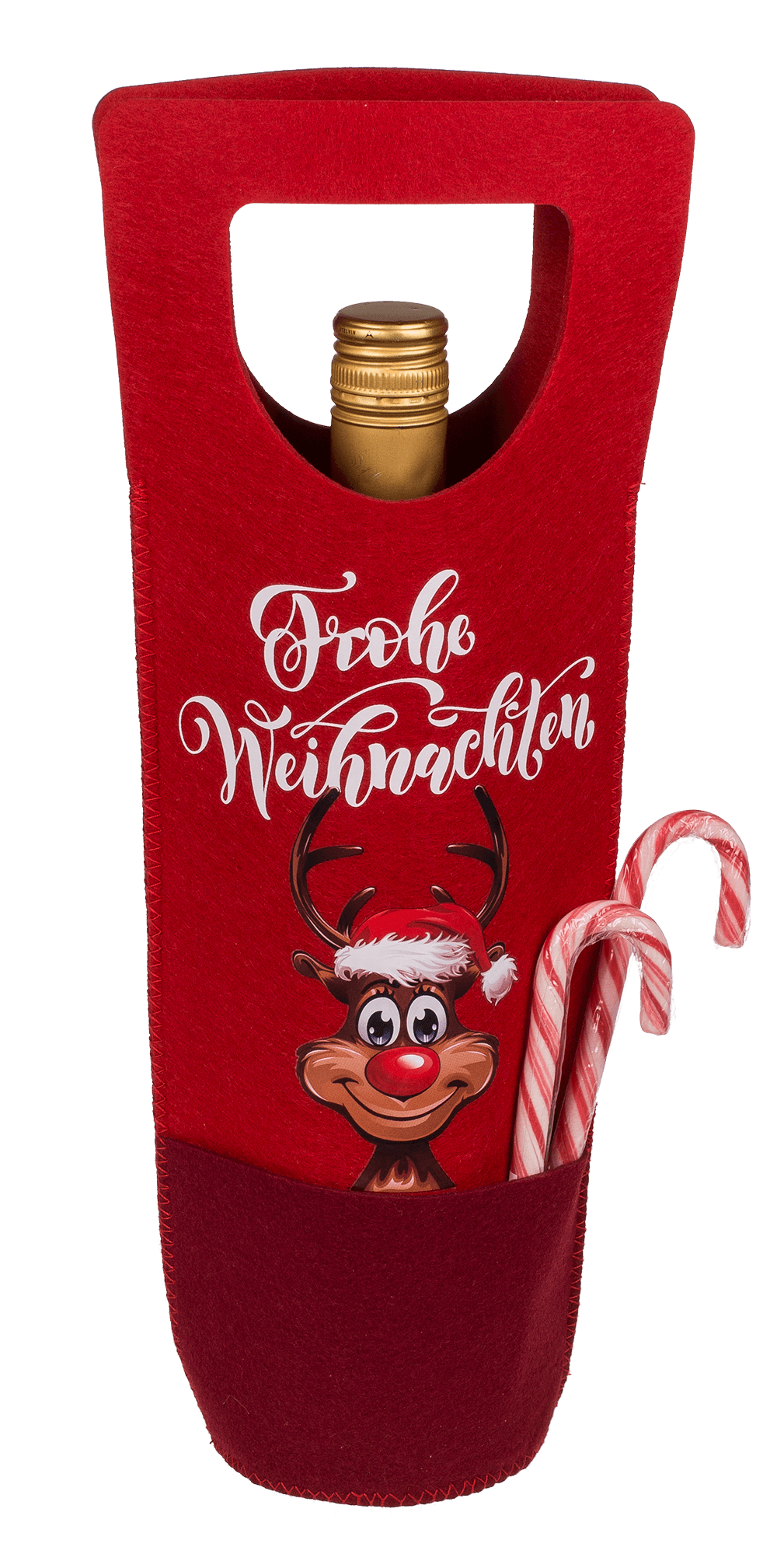 Bottle bag, Rudolph, felt material, ca. 15 x 37 cm