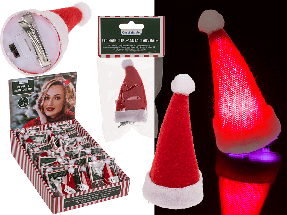 Plush hair clip, Christmas Hat with LED,