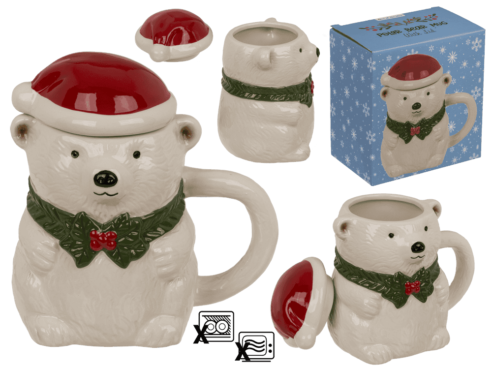 Mug, polar bear, with lid, 12 x 8 cm, 380 ml,
