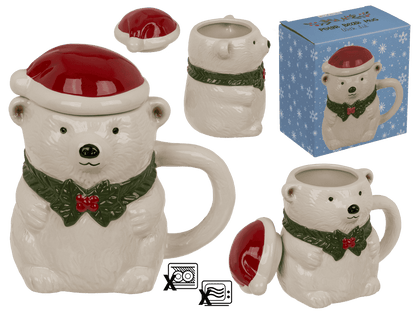 Mug, polar bear, with lid, 12 x 8 cm, 380 ml,