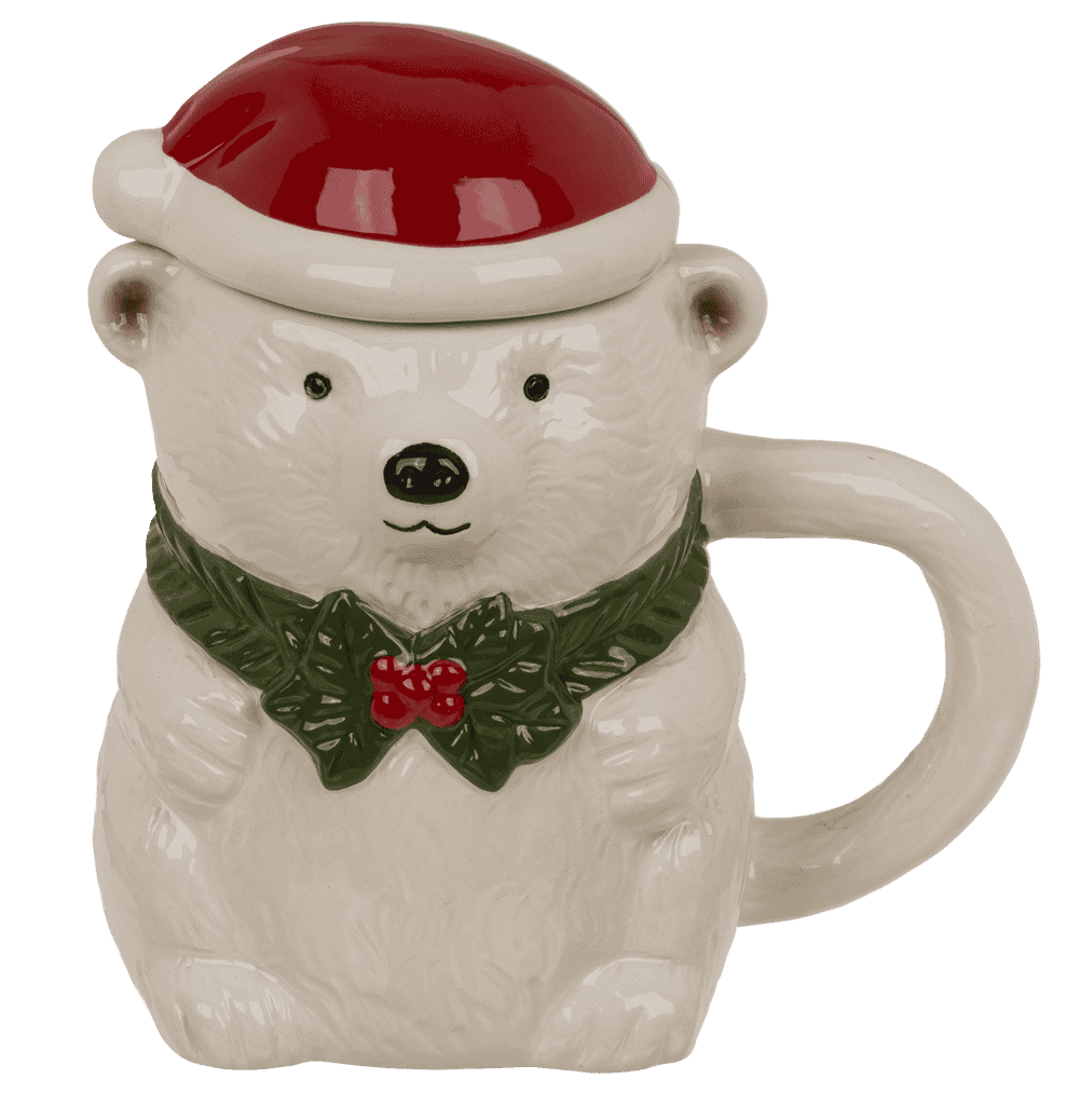 Mug, polar bear, with lid, 12 x 8 cm, 380 ml,