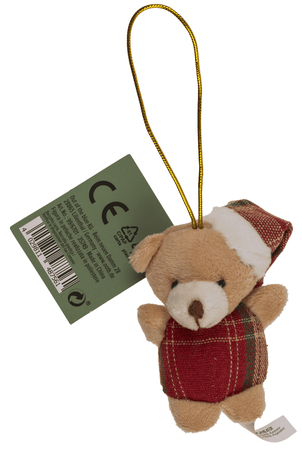 Xmas Plush with hanging string, 8 cm,