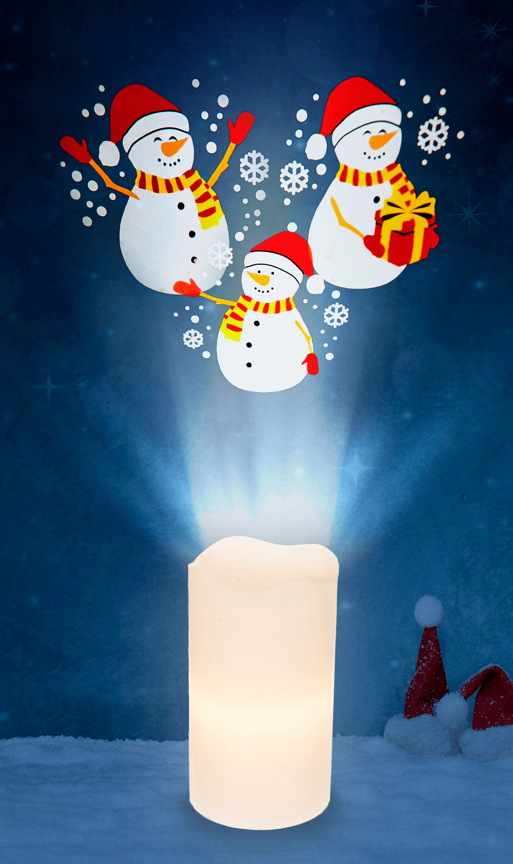 LED candle projector, Christmas, 8 x 15 cm,